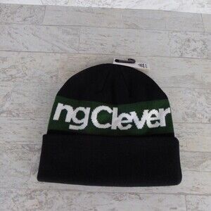 Autumn Something Clever Beanie Adult Size Black Green Hat Winter Cap Acrylic NWT